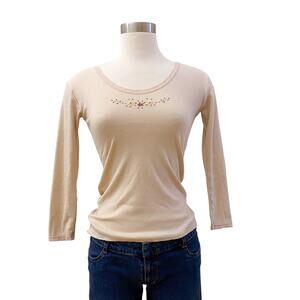Vintage Y2K Flower Lace Henley Long Sleeve Top Embroidered Cottage Cozy Slim Fit